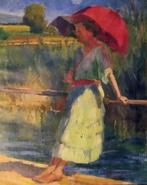 Ludovic Le Vahéneck (XX) - Mujer de época con sombrilla