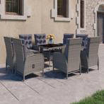 vidaXL 9-delige Tuinset poly rattan en glas grijs, Nieuw, 8 zitplaatsen, Tuinset, Verzenden