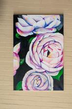 Bloei in Stilte – Rozen op Zwart Canvas (Schilderijen), Ophalen of Verzenden