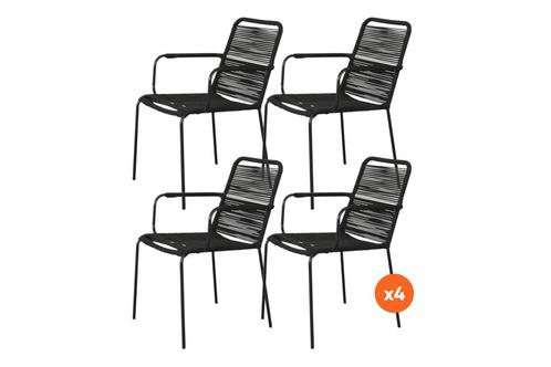 VDG Set van 4 - Denver Rope stapelbare stoel - Zwart, Tuin en Terras, Tuinsets en Loungesets, Nieuw, Overige materialen, Verzenden