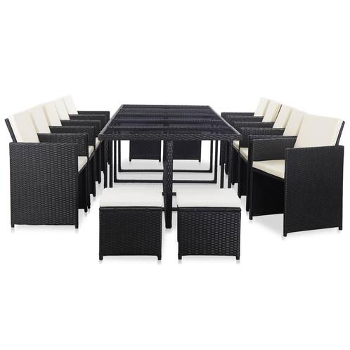 vidaXL 15-delige Tuinset met kussens poly rattan zwart, Tuin en Terras, Tuinsets en Loungesets, Tuinset, Nieuw, Rotan, Verzenden