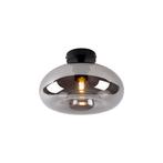 Smart plafondlamp zwart met smoke glas incl. Wifi P45 - Busa, Nieuw, Glas, Art Deco
