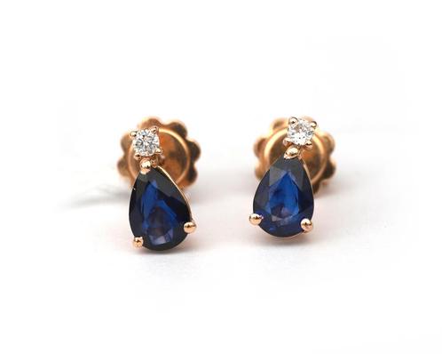 Een paar 18 krt. roségouden oorsteker met saffier en diamant, Sieraden, Tassen en Uiterlijk, Overige Accessoires, Gebruikt