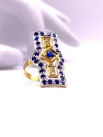 Zonder Minimumprijs - Ring - 9 kt. Geel goud, Zilver Saffier, Nieuw