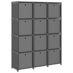 vidaXL Kast met 12 vakken met boxen 103x30x141 cm stof grijs, Huis en Inrichting, Kasten | Boekenkasten, Nieuw, Verzenden