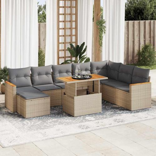 vidaXL 9-delige Loungeset met kussens poly rattan acacia, Tuin en Terras, Tuinsets en Loungesets, Loungeset, Nieuw, Rotan, Verzenden