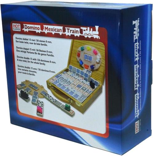 Domino - Mexican-Train in houten koffer (Dubbel 15) | HOT, Hobby en Vrije tijd, Gezelschapsspellen | Bordspellen, Nieuw, Verzenden