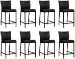 Set van 8 Zwarte leren moderne barkrukken - poot vierkant zw, Overige kleuren, Nieuw, Leer, Ophalen of Verzenden