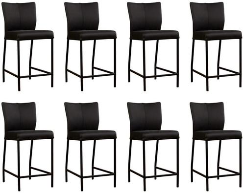 Set van 8 Zwarte leren moderne barkrukken - poot vierkant zw, Huis en Inrichting, Stoelen, Vijf, Zes of meer stoelen, Overige kleuren