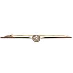 Witgouden vintage lange smalle broche | Diamant 0,60 ct., Goud, Met edelsteen, Gebruikt, Ophalen of Verzenden