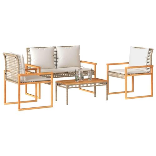 vidaXL 4-delige Loungeset met kussens poly rattan gemengd, Tuin en Terras, Tuinsets en Loungesets, Loungeset, Nieuw, Rotan, Verzenden