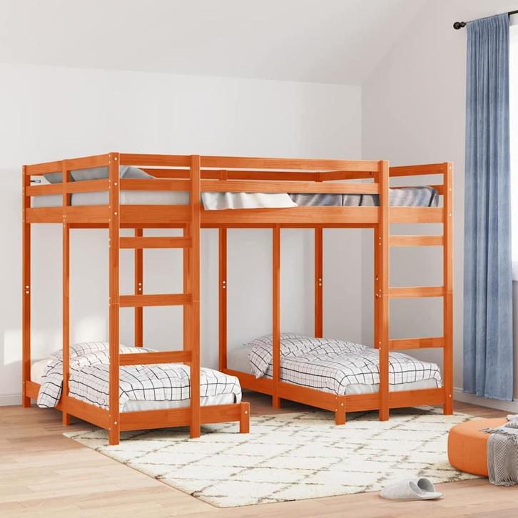 vidaXL Drie-hoog Bunk Bed Frame Wasbruin 140 x 200 cm, Huis en Inrichting, Slaapkamer | Bedden, Bruin, Nieuw, Hout, Verzenden