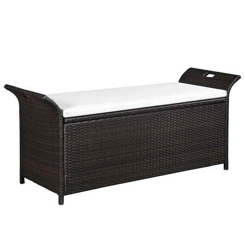 vidaXL Opbergbankje met kussen 138 cm poly rattan bruin, Tuin en Terras, Tuinbanken, Nieuw, Rotan, Verzenden