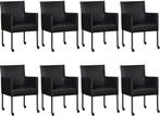 Set van 8 Zwarte leren moderne kuipstoel - poot rond zwart m, Huis en Inrichting, Stoelen, Overige kleuren, Nieuw, Leer, Ophalen of Verzenden