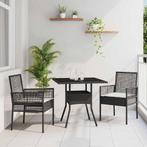 vidaXL Tuin Eetset 3 pcs Zwart Poly riet, Tuin en Terras, Tuinsets en Loungesets, Verzenden, Nieuw, Rotan