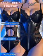 Sexy PU Body met Kant – Lingerie Dames – Maat S, M, L, XL, Kleding | Dames, Verzenden, Zwart, Body of Korset