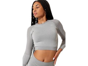 Dames sport crop top - lange mouwen  - Grijs Melange beschikbaar voor biedingen
