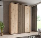 Kledingkast 180cm Eiken Schuifdeuren Latjes - Garderobekast, 150 tot 200 cm, Nieuw, Modern, 50 tot 75 cm