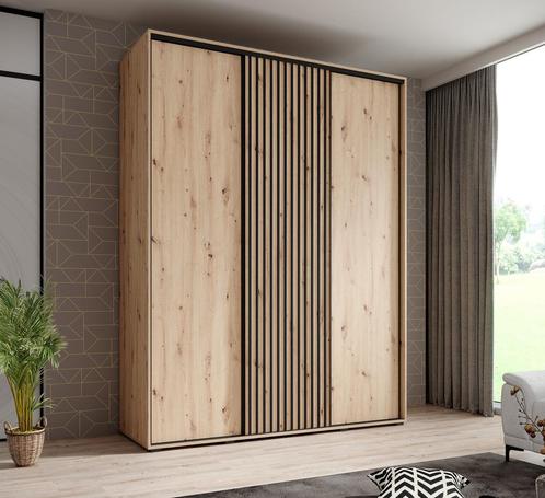 Kledingkast 180cm Eiken Schuifdeuren Latjes - Garderobekast, Huis en Inrichting, Kasten | Vitrinekasten, 50 tot 75 cm, Nieuw, 200 cm of meer