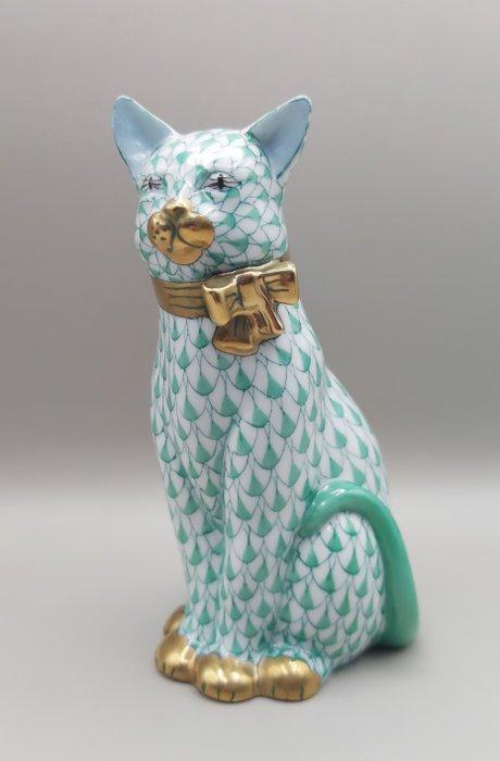 Herend - Figuur - Katze sitzend mit Schleife, Fishnet grün -, Antiek en Kunst, Antiek | Glas en Kristal