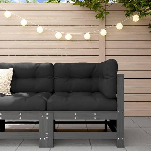 vidaXL Hoekbank met kussens massief grenenhout grijs, Tuin en Terras, Tuinsets en Loungesets, Nieuw, Verzenden