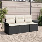vidaXL Tuin Sofa Set met kussen met opslag 3 pcs Zwart Poly, Tuin en Terras, Tuinsets en Loungesets, Verzenden, Nieuw, Rotan