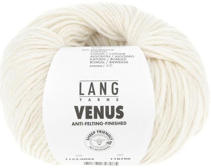 Lang Yarns Venus - 94 ecru - Merino/Katoen Garen, Hobby en Vrije tijd, Breien en Haken, Ophalen of Verzenden