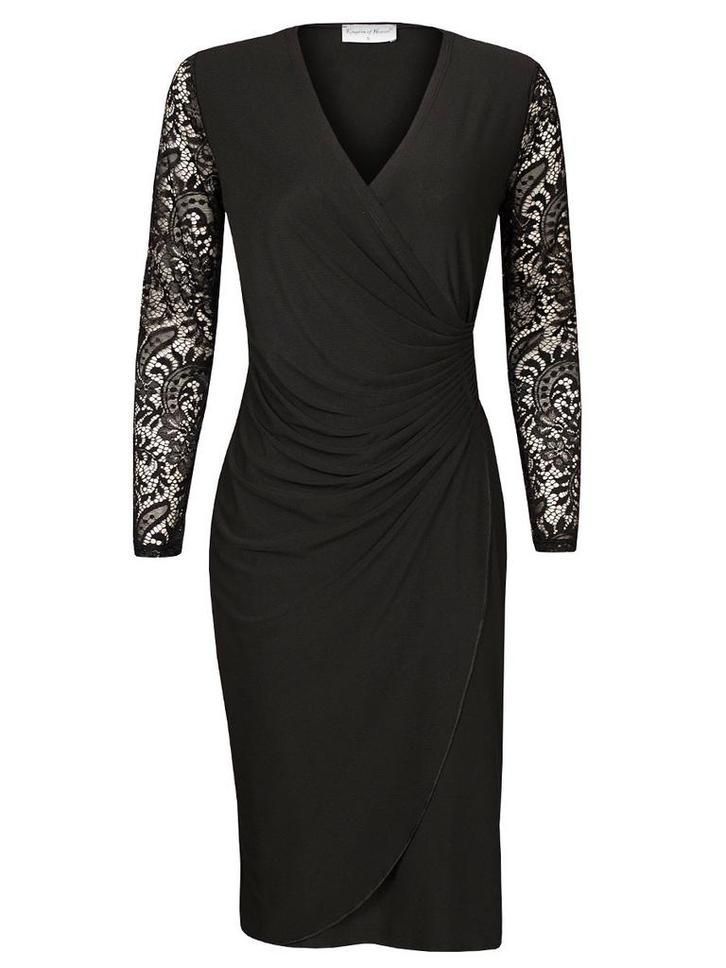 Jurk Geplooid Kant Zwart S (36), Kleding | Dames, Jurken, Verzenden