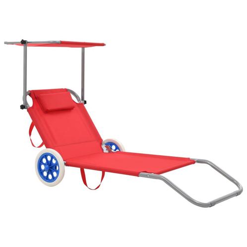 vidaXL Ligbed met luifel en wieltjes inklapbaar staal rood, Tuin en Terras, Ligbedden, Nieuw, Verzenden