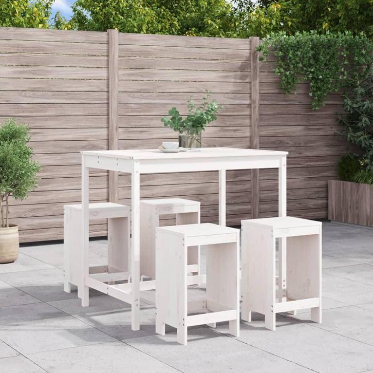 vidaXL 5-delige Barset massief grenenhout wit, Tuin en Terras, Tuinsets en Loungesets, Nieuw, 5 zitplaatsen, Verzenden
