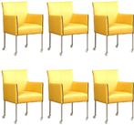 Set van 6 Gele leren moderne kuipstoel - poot rond rvs met w, Huis en Inrichting, Stoelen, Nieuw, Leer, Ophalen of Verzenden, Modern