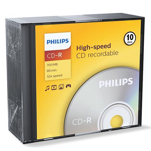 Philips | CD-R | 700 MB | Slimcase | 10 stuks, Computers en Software, Beschrijfbare discs, Nieuw, Verzenden