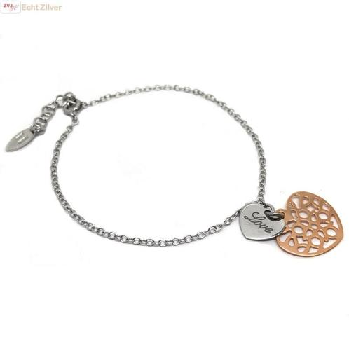 Zilveren rosé gouden love hartje armbandje, Sieraden, Tassen en Uiterlijk, Armbanden, Nieuw, Verzenden