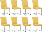 Set van 8 Gele leren   - poot rond rvs - Toledo Leer Giallo, Nieuw, Leer, Ophalen of Verzenden, Modern