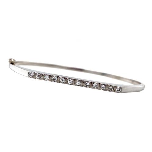 Witgouden bangle met diamant 14 karaat, Sieraden, Tassen en Uiterlijk, Armbanden, Wit, Zo goed als nieuw, Goud, Verzenden