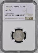 Koningin Wilhelmina 25 cent 1910 MS64 NGC (Top Pop 3/0), Postzegels en Munten, Munten | Nederland, Verzenden, Zilver, 25 cent