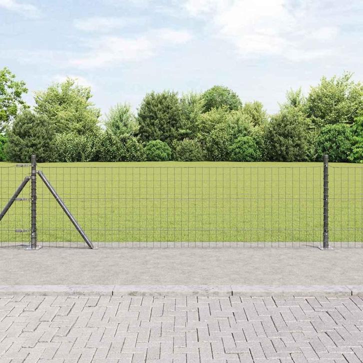 vidaXL Hecke met palen Grijs 0.6 x 50 m Staal, Tuin en Terras, Schuttingen, Nieuw, IJzer, Verzenden