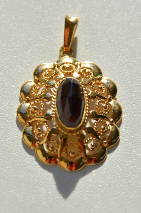 Hanger - 14 karaat Geel goud Granaat, Sieraden, Tassen en Uiterlijk, Antieke sieraden