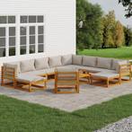 vidaXL 12-delige Loungeset met lichtgrijze kussens massief, Verzenden, Nieuw, Hardhout, Loungeset