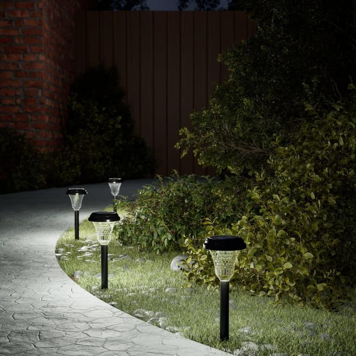 vidaXL Tuinpadverlichting 12 st solar met grondpennen wit, Tuin en Terras, Buitenverlichting, Nieuw, Kunststof, Zonne-energie