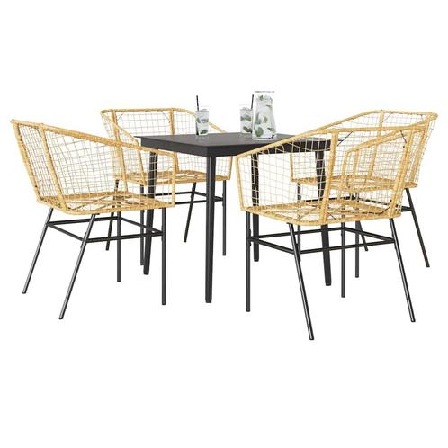 vidaXL 5-delige Tuinset poly rattan glas bruin, Tuin en Terras, Tuinsets en Loungesets, Tuinset, Nieuw, 4 zitplaatsen, Rotan, Verzenden