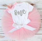 3-delig luxe 1e verjaardag setje One roze, zilver en wit, Kinderen en Baby's, Jurkje of Rokje, Nieuw, Sweet-One, Verzenden