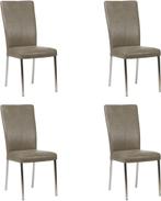 Set van 4 Grijze leren moderne eetkamerstoelen - poot vierka, Overige kleuren, Nieuw, Leer, Ophalen of Verzenden
