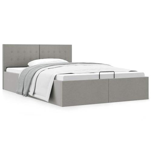 vidaXL Bedframe met hydraulische opslag stof lichtgrijs, Huis en Inrichting, Slaapkamer | Bedden, 140 cm, 200 cm, Grijs, Tweepersoons