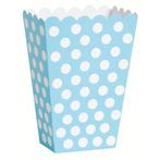 Lichtblauwe Popcorn Bakjes Witte Stippen 13,7cm 8st, Hobby en Vrije tijd, Feestartikelen, Verzenden, Nieuw