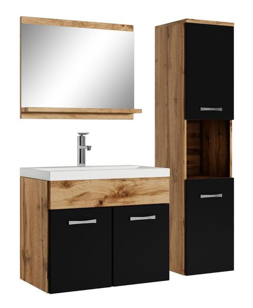 Badkamermeubel Set Montreal 60 x 35 cm Eiken Zwart Badmeubel, Huis en Inrichting, Badkamer | Badkamermeubels, Nieuw, Wastafelkast