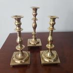 Kandelaar (3) - Messing - vierkante voet, Antiek en Kunst