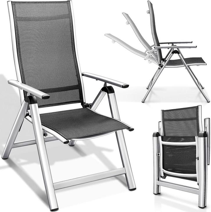 Tuinstoel - Ligstoel - Verstelbaar - Opvouwbaar - Zilver - T, Caravans en Kamperen, Kampeermeubelen, Zo goed als nieuw, Verzenden