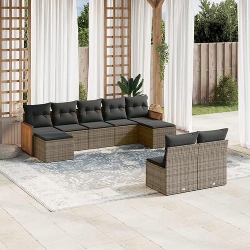 vidaXL 9-delige Loungeset met kussens poly rattan grijs, Tuin en Terras, Tuinsets en Loungesets, Loungeset, Nieuw, Rotan, Verzenden