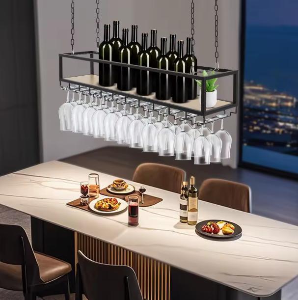 Zwart Plafond Wijnrek met Glashouder – Hangend Wijnrek 110 c, Huis en Inrichting, Woonaccessoires | Wijnrekken, Nieuw, Verzenden